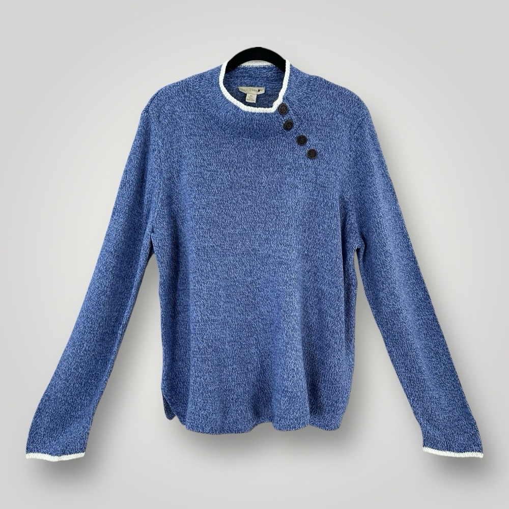 NEW APPLESEED Knit Sweater Cute Button Detail Womans‎ XL Long Sleeve Blue NWT
